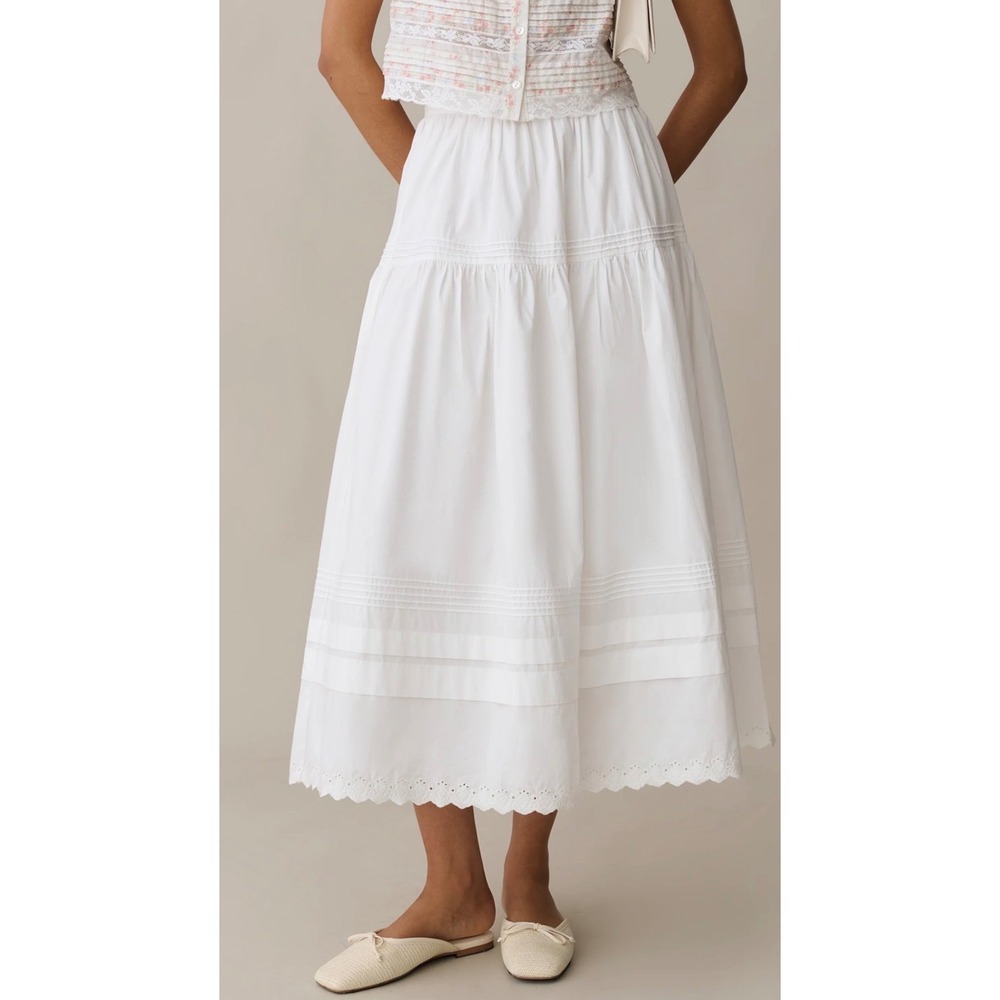 Few Moda O.P.T One Pretty Time White Cotton Tiered Eyelet Lace Midi Skirt 0